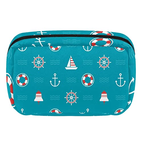 Nautical Anchor Lifebuoy Compass Blue Travel Personalized Makeup Bag Cosmetic Bag Toiletry Bag for Women and Girls