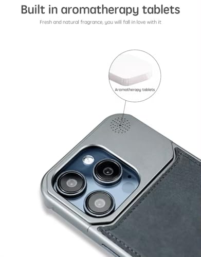 Image of Business Leather Phone Case Compatible with iPhone 16 Pro Max Case Wireless Charging | Aluminum Alloy Eco-Friendly Cloth Aroma Therapy Phone Case (Grey)