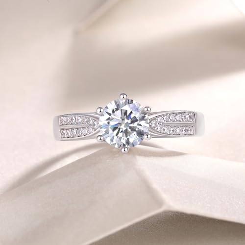 Bague en moissanite de couleur D et VVS1 sertie sur argent plaqué or blanc 18k