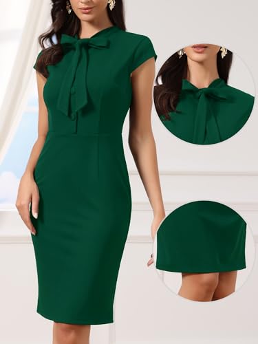 Image of Allegra K Work Dress for Women Cap Sleeve Bow Tie Side Zipper Sheath Business Casual Bodycon Dresses