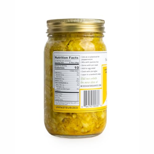 Raw Organic Fermented Probiotic Sauerkraut, "Golden" Variety [Vegan, Gluten Free, Non-GMO, Probiotic] 16oz Glass Jar by Wise Goat Organics