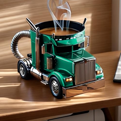 Generic Handcrafted Truck Coffee Mug, Semi Truck Shaped, 11oz, Resin Stainless Steel, Large, Green