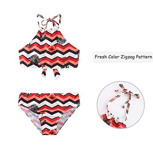 Image of HowJoJo Girls Two Piece Tankini Swimsuit Green Floral Bathing Suit Swimwear