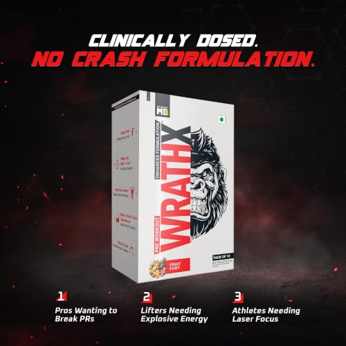 Image of MuscleBlaze Pre Workout WrathX Powder, Fruit Fury, 270g, 15 Servings | Fully Loaded, Crash Free with Caffeine, Citrulline and Beta Alanine | Trustified Certified | Built for Athletes - Dope Free