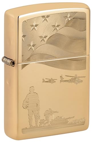 Encendedor Zippo Soldiers and American Flag High Polish Brass miniatura 1