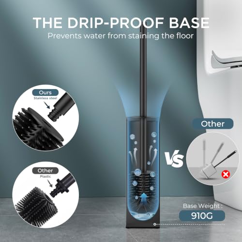 Image of FORIOUS Stainless Steel Toilet Bowl Brush Scrubber and Holder Set Tall