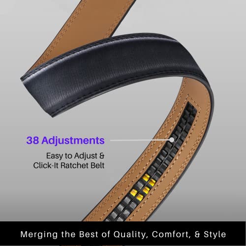Image of Marino Avenue Ratchet Belt for Men. Adjustable Leather Dress Belt with 38 Easy to Click Into Place Ratchet Closures.