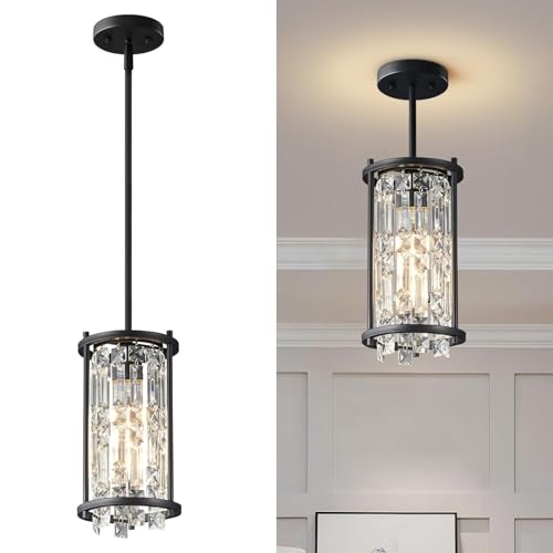 Lustre suspension noir et or 40cm rond en métal et cristal pour salon