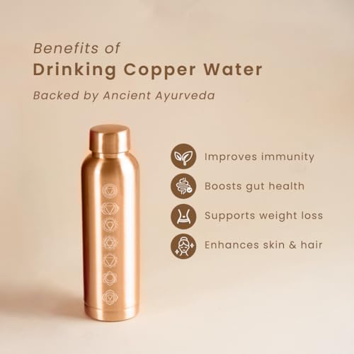 Image of Pure Copper Water Bottle 1 Litre, 7 Chakra, Leak Proof, Boosts Immunity, Ideal For Office, Gym, Yoga, Gifting, 1L
