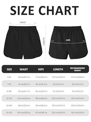 Resinta 3 Pack Girls Athletic Shorts High Waisted Quick Dry Running Shorts with Zipper Pockets Sports Active Shorts for Kids Black