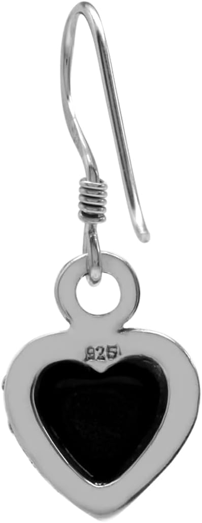 Silvershake Inlay Heart Shape Natural or Created Stones 925 Sterling Silver Petite Dangle Hook Earrings Casual Jewelry for Teens Women