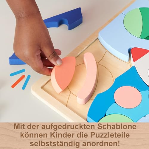 Fisher-Price Spielzeug für Kindergartenkinder Weltraum-Puzzle aus Holz mit Stapelblöcken… – Ansicht 4