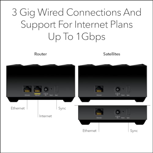 Image of NETGEAR Nighthawk Tri-Band Whole Home Mesh WiFi 6 System (MK73S) - Router + 2 Satellite Extenders - 3Gbps Speed - Coverage up to 4,500 sq. ft., 25 Devices - Includes 1-Year Armor - AX3000 802.11ax