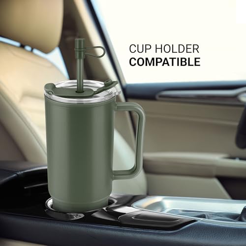 Image of MILTON Maven 1000 Plastic Water Tumbler | 2-in1 Lid Sip or Gulp | Crystal Clear BPA Free-Food Grade | Sturdy Handle | Large Travel Mug for Gym, Office & Outdoor Use, 1 L, Military Green