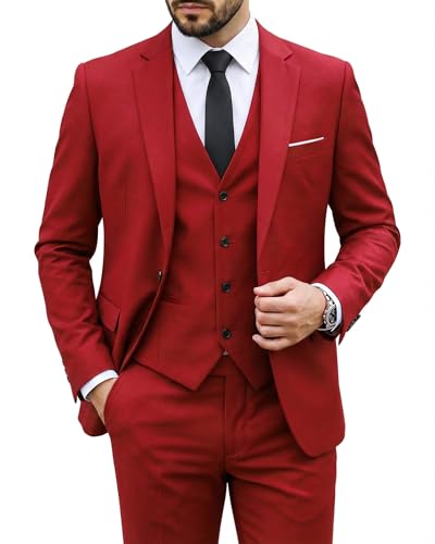 MY'S Men's 3 Piece Suit Set with Tie, One Button Slim Fit Solid Jacket Vest Pants, Prom Party Wedding Business Suits for Men