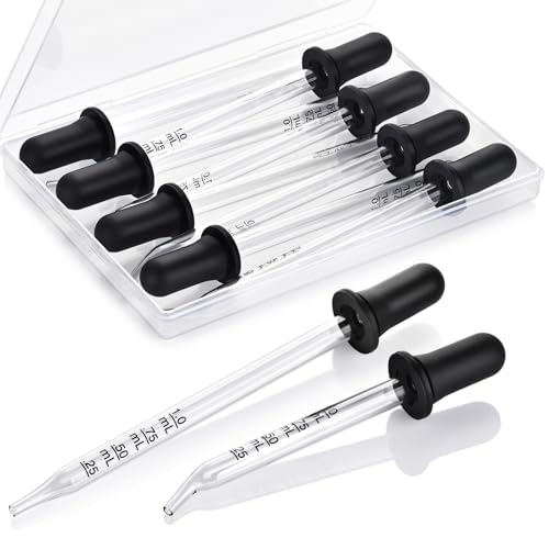 Eye Dropper 8 Pcs, 1mL Glass Liquids Pipette Dropper Tool with Measurement-Bent & Straight Tips, for Essential Oils Crafts Ear Lab Measuring Transferring Liquids Herain