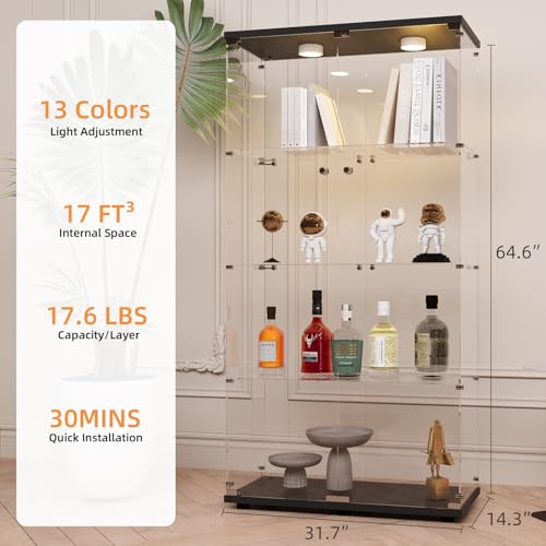 Image of LFT HUIMEI2Y 4-Tier Glass Display Cabinet with LED&Lock, Display Case Black