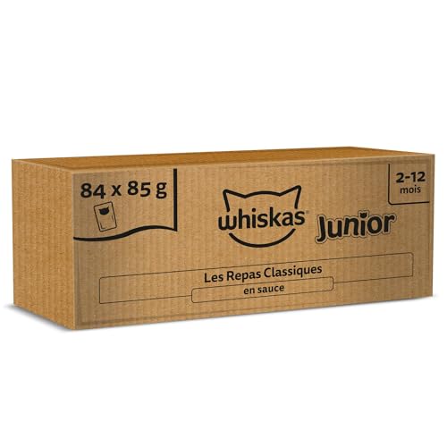 WHISKAS Aliment humide en sauce Chat junior 84x85g Les Repas Classiques
