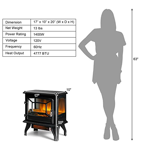 Goflame Electric Fireplace Stove, Freestanding Fireplace Heater With Realistic Flame Effect And Adjustable Thermostat, Compact Stove Heater With Overheating Safety Protection, Csa Certified, 1400W #TOP6
