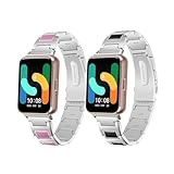 [2-Pack]Compatible with Samsung Galaxy Fit 3 Straps, I-bead Triple Bead Replacement Straps,Stainless Steel Business Band for Samsung Galaxy Fit 3 for Men/Momen (2PackbB)