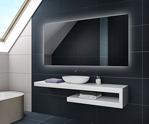 FORAM Modern Bathroom Mirror with LED light and Additional Features - Selection of Switches/Demister Heat Pad/Bluetooth Speaker - Wall Mounted Illuminated Mirror - Lighting Warm/Cold White L58