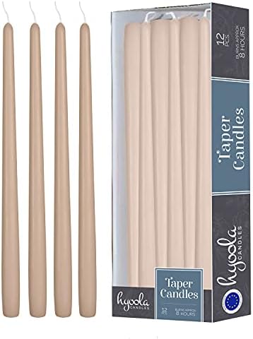 12 Pack Tall Taper Candles - 10 Inch Sahara Beige Dripless, Unscented Dinner Candle - Paraffin Wax with Cotton Wicks - 8 Hour Burn Time