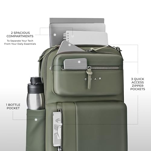 Image of Gear 9 to 5 17 inch /25L Medium Water Resistant Faux Leather Anti Theft Laptop Backpack | Casual Backpack | Travel Backpack for Men /Women (Olive - Olive)
