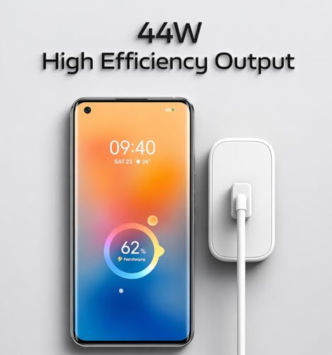 Image of 44W Flash Charge Fast Charger Adapter with Flash Type-C Cable | Rapid Charging Compatible for Vivo V Series, T Series, iQOO, Y Series | USB-A to C | Travel-Friendly, Smart Safety Protection