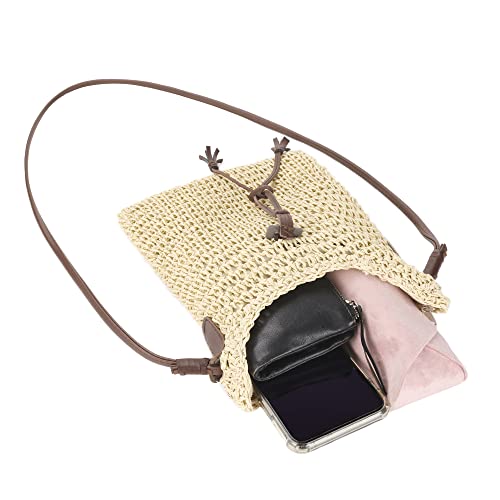 Womens Small Straw Crossbody Bag Handwoven Beach Shoulder Bag Handbag Purse with Tassel for Summer (Beige)3