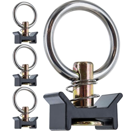 US Cargo Control Single Stud Fitting for L Track (4-Pack) 4 000 LBS Break Strength L Track Tie Downs with Stainless Steel O Rings Spring Loaded in Aluminum Keeper 360 Degree Ring Rotation Black