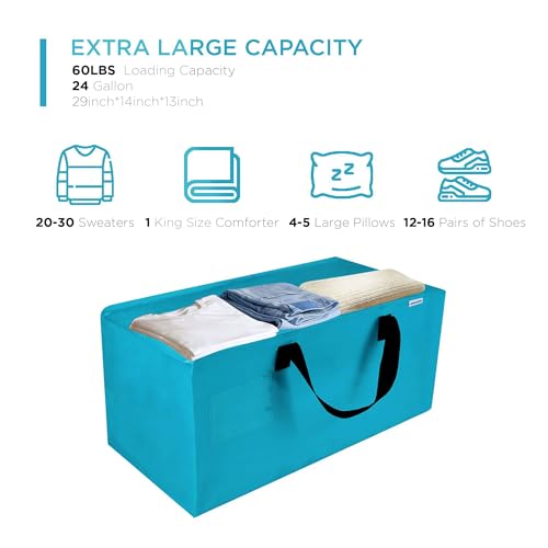 6 Pack Extra Large Moving Bags with Zippers, Backpack Straps & Reinforced Handles, Heavy Duty Storage Bags for Clothes, Moving, Space Saving, Blue