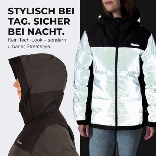 Valkental - Reflektierende Daunenjacke für Damen [VOLL REFLEKTIEREND] - Leichte Winterjacke mit Daunen für Frauen - Wasserabweisende LUMI-TEX Reflektor Winter Jacke - Sichtbarkeit im Dunkeln