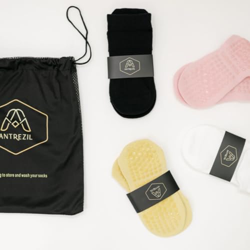 Image of Yoga Socks 4 Pairs /Non-Slip Grip Socks,Barre, Dance, Trampoline, Hospital,Breathable Cotton, Moisture-Wicking
