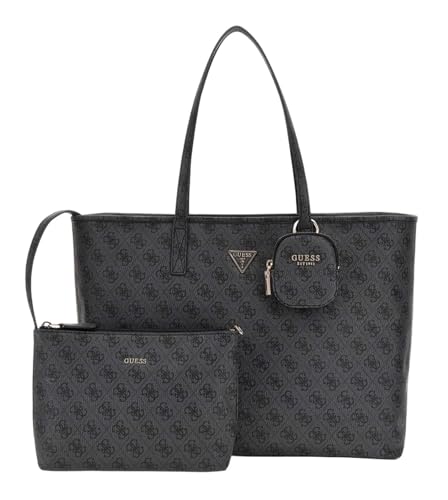 Cabas GUESS Power Play Large Tech Tote Coal Logo avec poches pour ordinateur portable