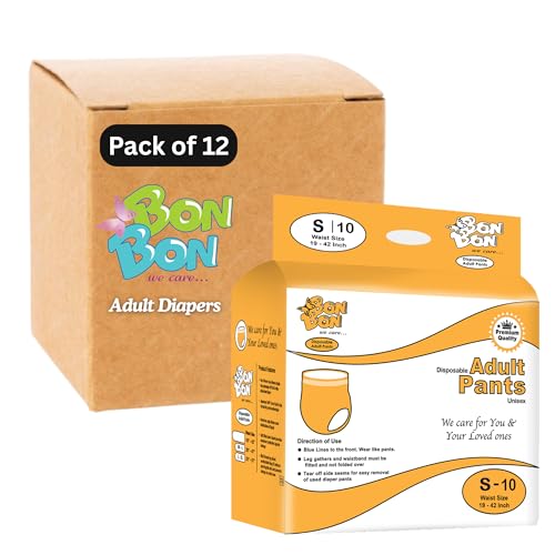 Image of Bonbon Premium Adult Diaper Pant Style Small (PACK OF 12) - 120 Count - S - Ultra Leak-Guard with Absorption and Distribution Layer (ADL) and Multi-strand leg - Waist Size 19-42 Inch, 48-106 cm