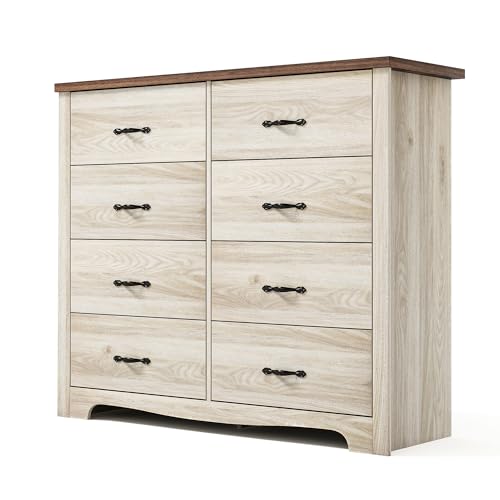 LINSY HOME 8 Drawers Dresser for Bedroom Wood Bedroom Dresser Modern Drawer Chest 8 Chest of Drawer Tall Dresser for Closet Dressers Organizer for Living Room Closet Hallway