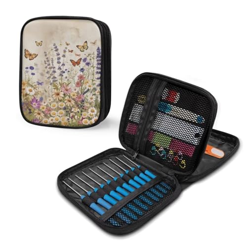 Image of Butterfly Crochet Hook Case Portable Floral Knitting Needle Case without Hooks and Accessories Empty for Airports and Parks