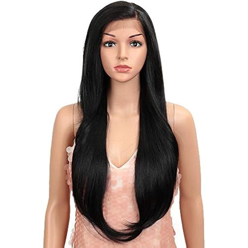 Style Icon Easy-360 Lace Wigs 28" Free Part Lace Frontal Wigs Long Straight Wig Black Synthetic Wig(28", 1B)