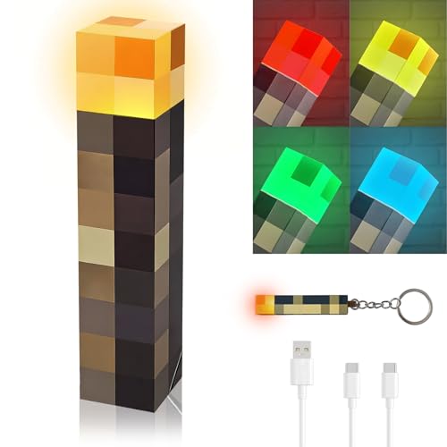 Torcia da parete con mini set di luci portachiavi, 27,9 cm, luce notturna a LED a 4 colori, ricaricabile tramite USB, per luce da comodino, palmare/montabile a parete, lampada da notte, luce