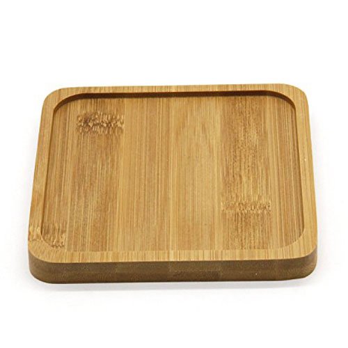 T4U 5 Inch Planter Pot Bamboo Saucer Square Set Of 6, Succulent Pot Holder Drainage Tray For Most Small Ceramic Succulent Planters Holding Drainage Water #TOP6