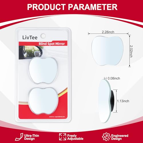 Image of LivTee Blind Spot Mirrors, Apple-Shaped HD Glass Frameless Convex Rear View Mirrors, Wide Angle Adjustable Stick for Side Mirror, Automotive Exterior Accessories for Car, SUV & Trucks, Pack of 2