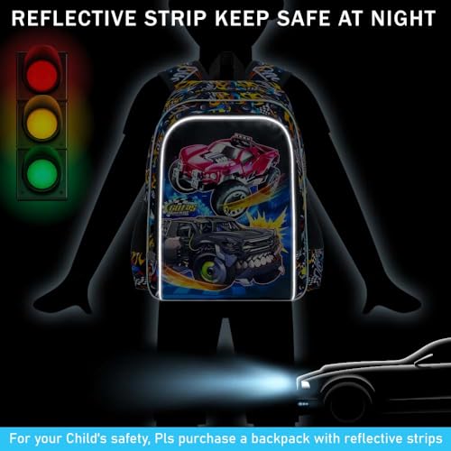 Image of 3Pcs Truck Backpack, 16 inch Boys Bookbag with Lunch Box, Kids School Backpacks Set for Elementary Preschool Kindergarten (Balck)