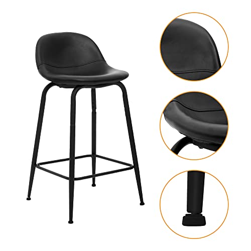 Canglong Faux Leather Back And Footrest Modern Counter Stool Chair Height For Pub Coffee Home Dinning Kitchen, Set Of 2, Black #TOP4