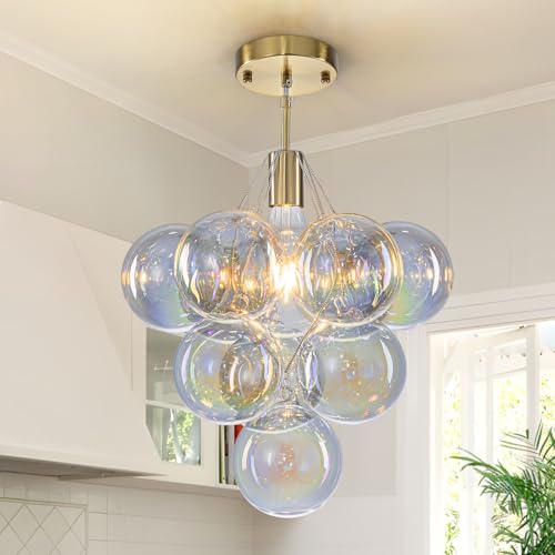 GoYeel Dining Room Light Fixtures Gold 14.17 Colorful Bubble Chandelier