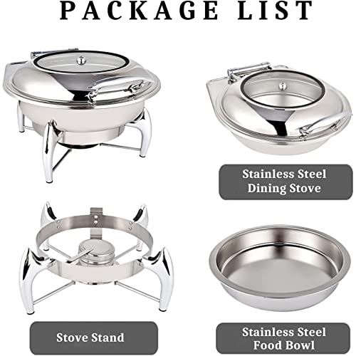 6L Chafer Chafing Dish Für Hochzeiten, Bankette, Partys, Sichtbares Buffetwärmer-Set Aus Edelstahl, Inkl. Essenspfanne, Wasserpfanne, Brennstoffhalter (Color : Silver) – Bild 5