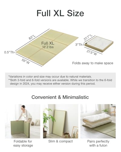 Image of FULI Japanese Tatami Mattress, Foldable Igusa Rush Grass, Natural, Full XL