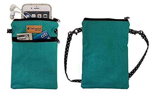 Image of Taianda Dual Zipper Women Cell Phone Crossbody Pouch Bag (Turquoise)