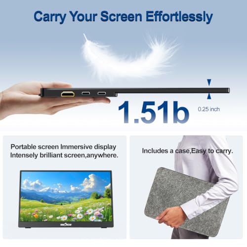 Image of InnoView Portable Monitor 15.6 inch 1080P for Laptop with Protective Sleeve, Built-in 90 Adjustable Stand USB C HDMI Ultra-Slim Portable Laptop Monitor for MacBook Phone PS Xbox Switch
