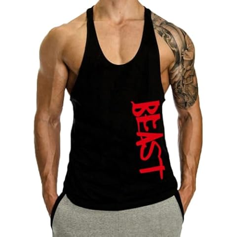 InleaderAesthetics Men's Tank Tops Sleeveless Shirts Y-Back Gym Workout Stringer Tank Tops Bodybuilding Fitness T-Shirts - Black-S Cover