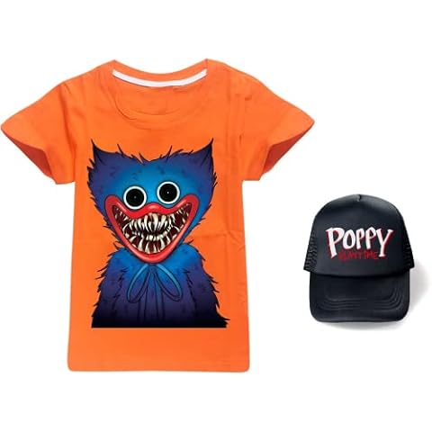 Poppy Playtime T Shirt Sunhats 2Pcs Tracksuit Huggy Wuggys Top Set (Orange,130cm,5 Years,6 Years) Cover